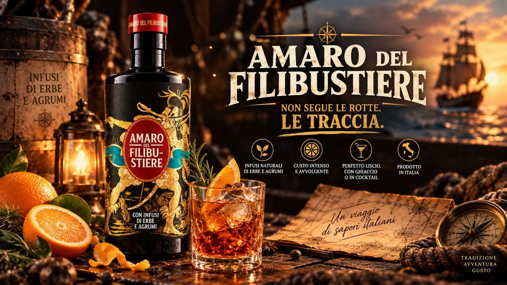 Amaro del Filibustiere con infusi di erbe e agrumi
